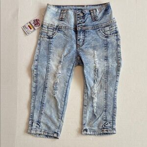 Women's Light Blue Distressed Capris